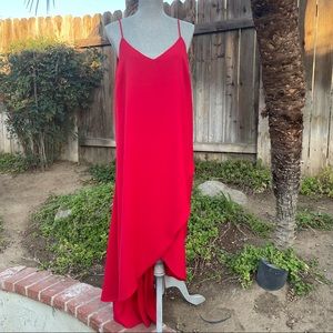 Lulu’s Red Sweet Surprise High-Low Maxi Dress Wrap V-Neck Straps Cocktail